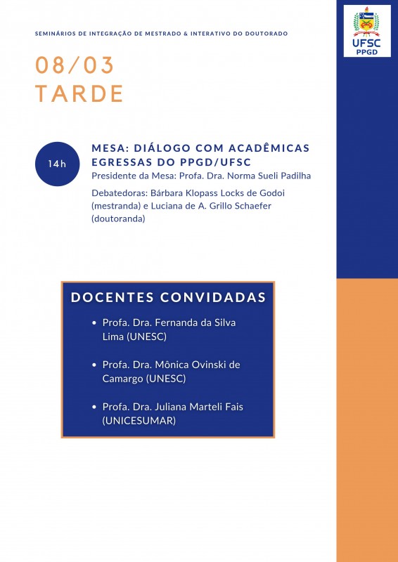 Seminrios de Integrao (Mestrado) e Interativo (Doutorado) do Programa de Ps-Graduao em Direito da UFSC.