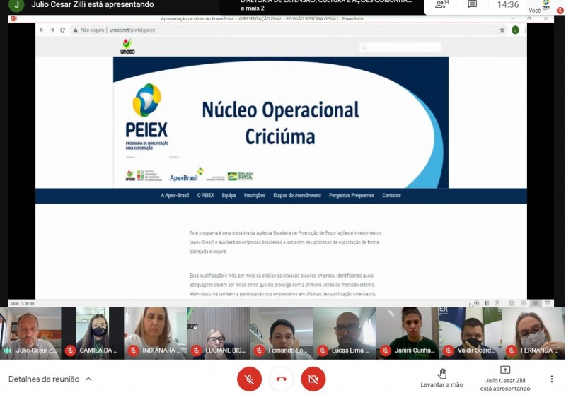 Resultados do N�cleo PEIEX Crici�ma s�o compartilhados com a Reitoria/UNESC