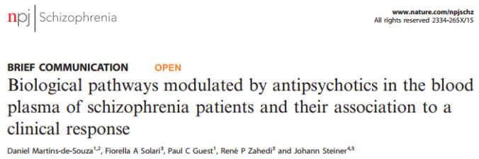 Biological pathways modulated by antipsychotics in the blood plasma of schizophrenia patients and their association to a clinical response