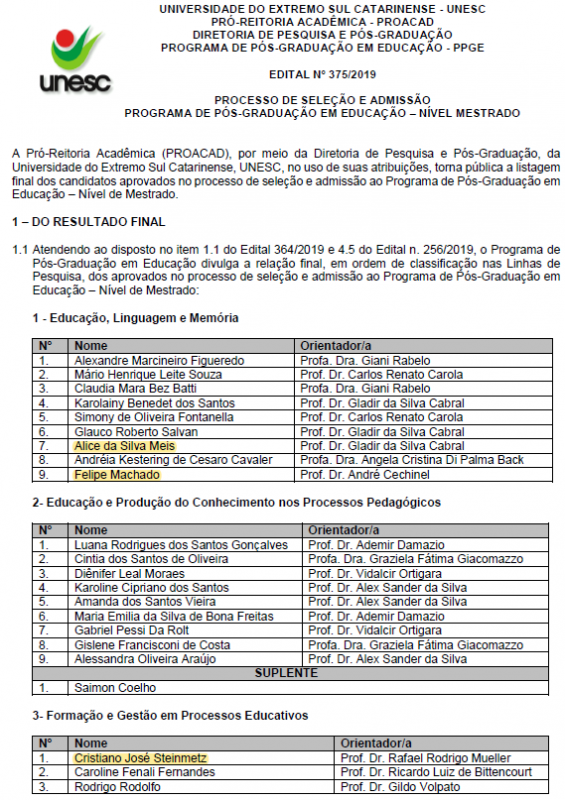 Egressos de Artes Visuais selecionados para o Mestrado da UNESC