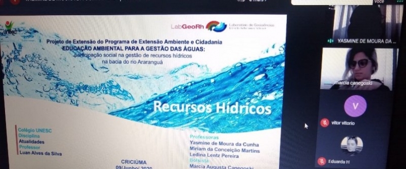 Terceir�o do Col�gio Unesc tem aula especial ministrada pela equipe do Laborat�rio de Geoci�ncias e Gest�o de Recursos H�dricos da Universidade