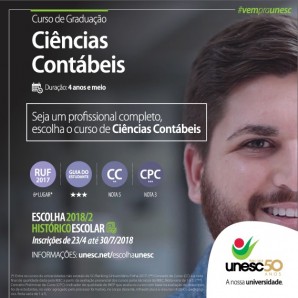 Venha cursar Cincias Contbeis na UNESC - curso com conceito de excelncia pelo Ministrio da Educao