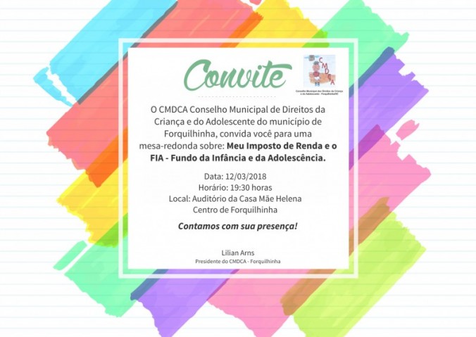 Curso de Ci�ncias Cont�beis recebe convite do CMDCA de Forquilhinha-SC