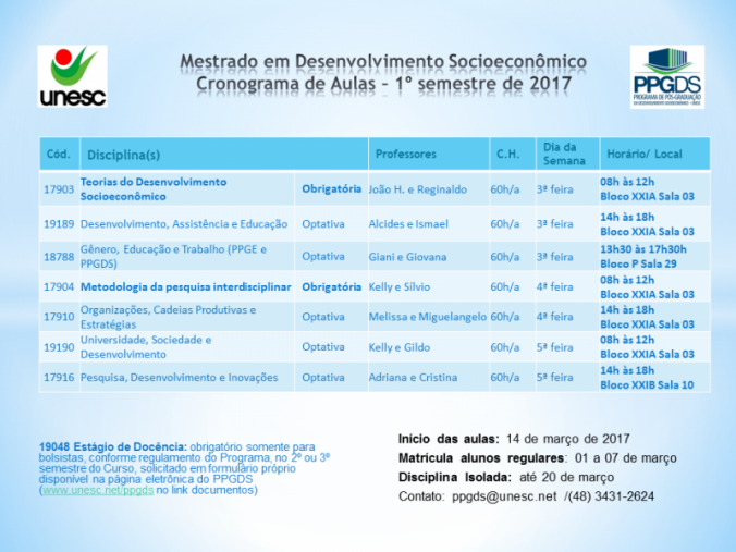 PPGDS prorroga matr�culas em disciplinas isoladas at� dia 20 de mar�o de 2017