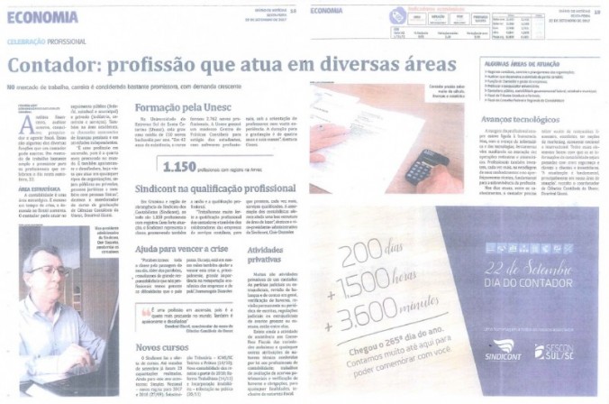 Coordenao do Curso publica artigos alusivos ao Dia do Contador em jornais locais