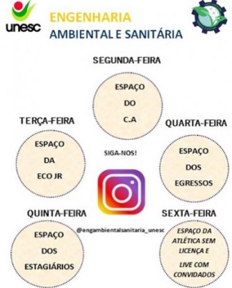 Instagram @engambientalsanitaria_unesc abre espaos para alunos, Centro Acadmicos, Empresa Jr e Egressos divulgarem seus contedos