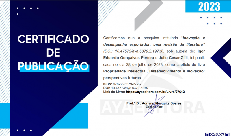 Inova��o e desempenho exportador � tema de cap�tulo de livro