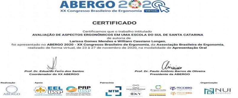 Bolsista do NUPAC-ST apresenta trabalho no XX Congresso Brasileiro de Ergonomia