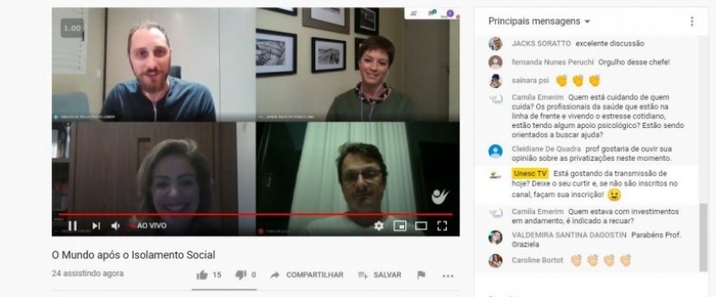 Transmiss�o ao vivo da Unesc TV recebe profissionais para tratar sobre o cen�rio p�s-pandemia