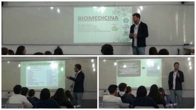 Professor Emanuel de Souza profere palestra sobre o curso de Biomedicina no Col�gio Leme