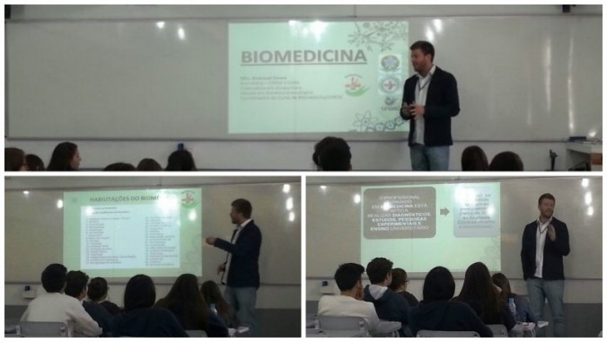 Professor Emanuel de Souza profere palestra sobre o curso de Biomedicina no Colgio Leme
