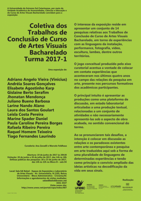 COLETIVA DOS TRABALHOS DE CONCLUSO DE CURSO - ARTES VISUAIS BACHARELADO