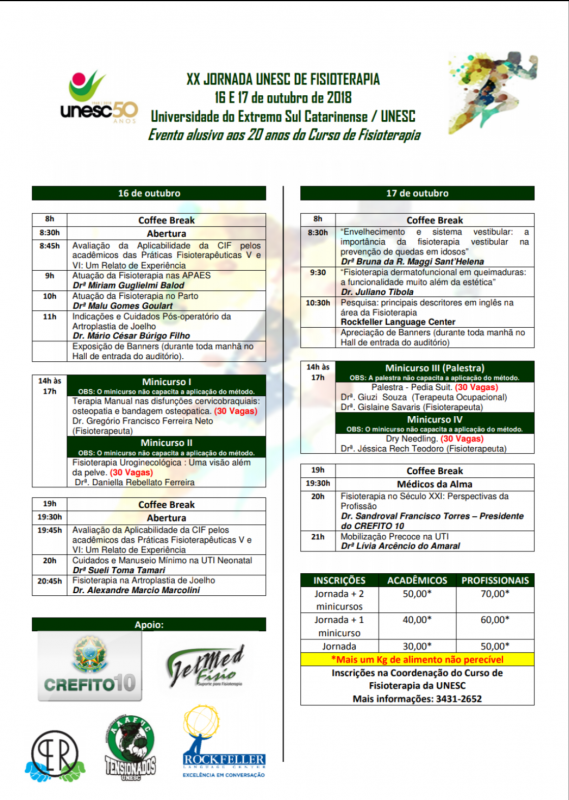 XX JORNADA ACAD�MICA DO CURSO DE FISIOTERAPIA